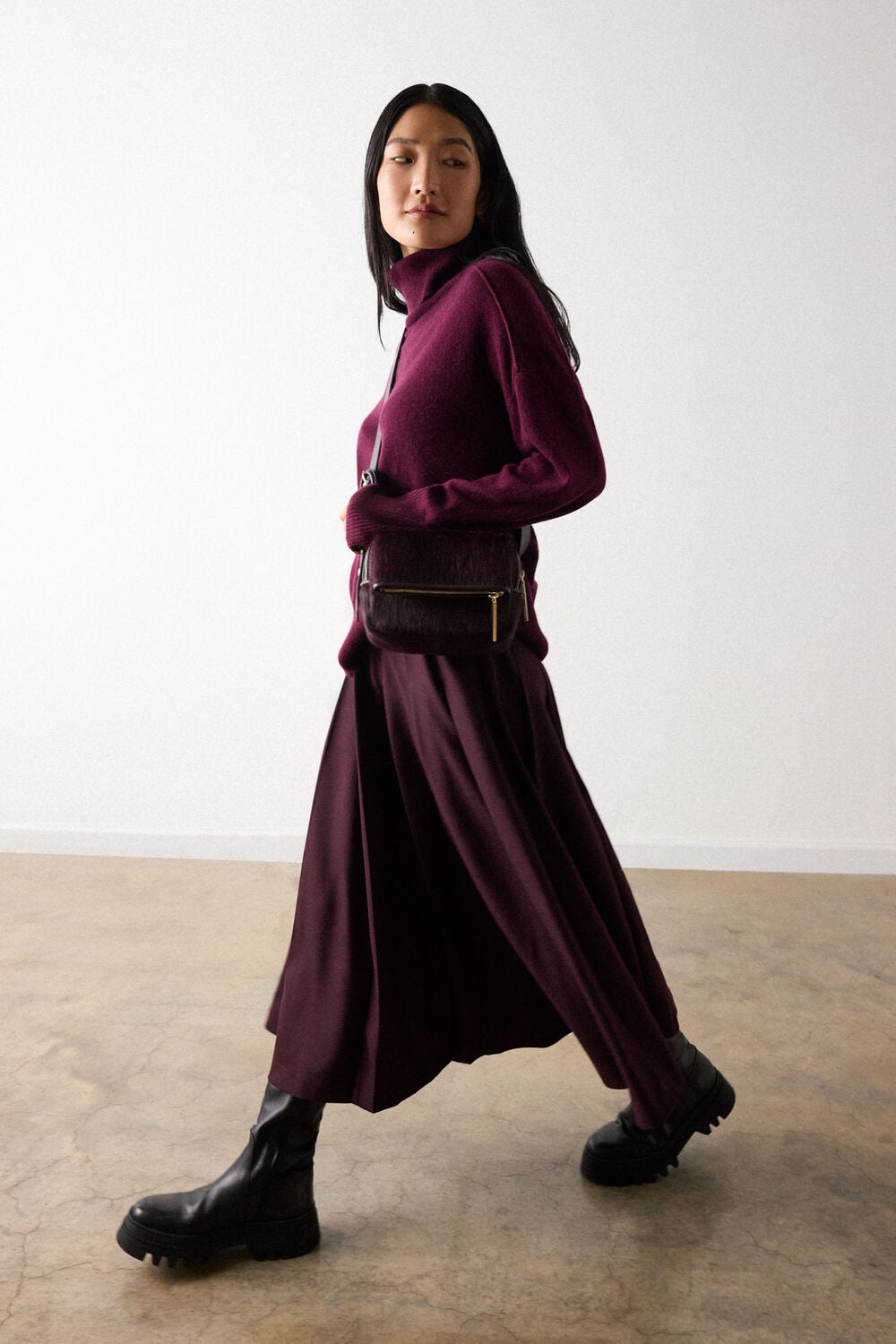 Burgundy Cashmere Seam Roll Neck Knit