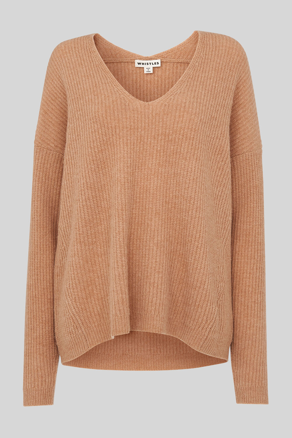 V Neck Rib Wool Sweater Camel