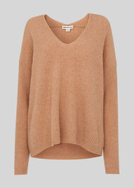 V Neck Rib Wool Sweater Camel