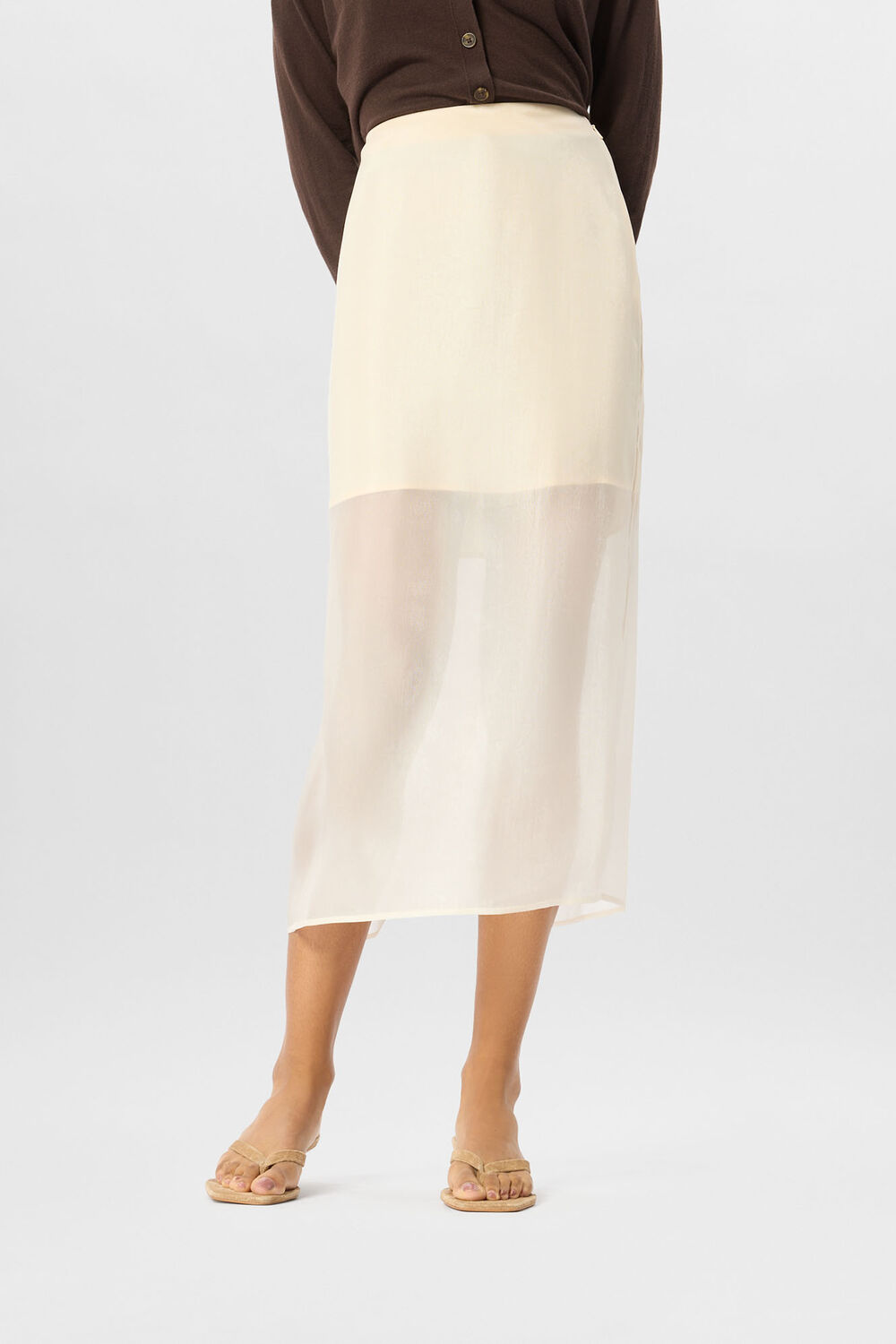 Ivory Organza Column Midi Skirt