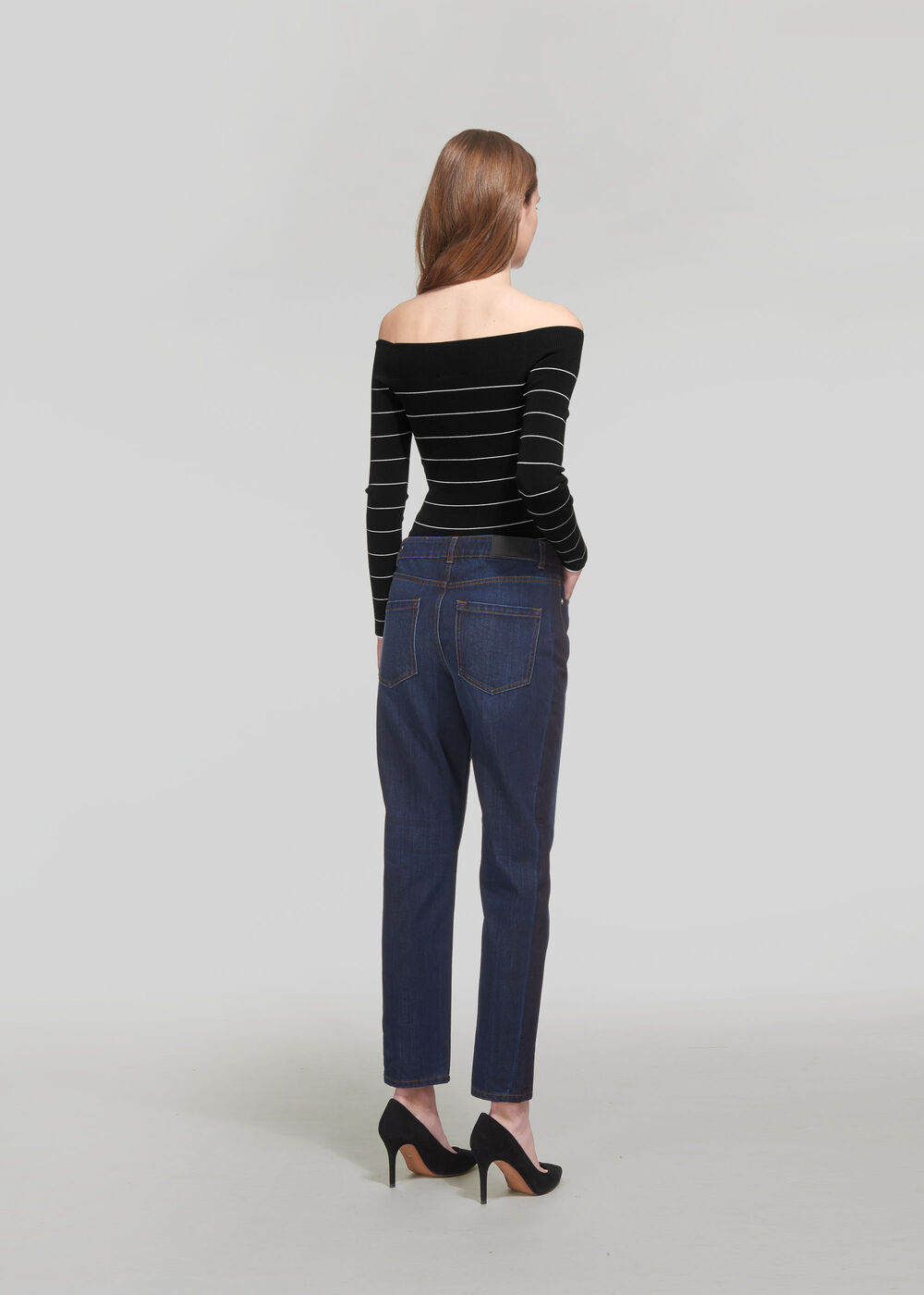 Fine Stripe Bardot Knit Black