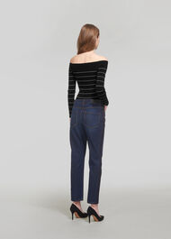 Fine Stripe Bardot Knit Black