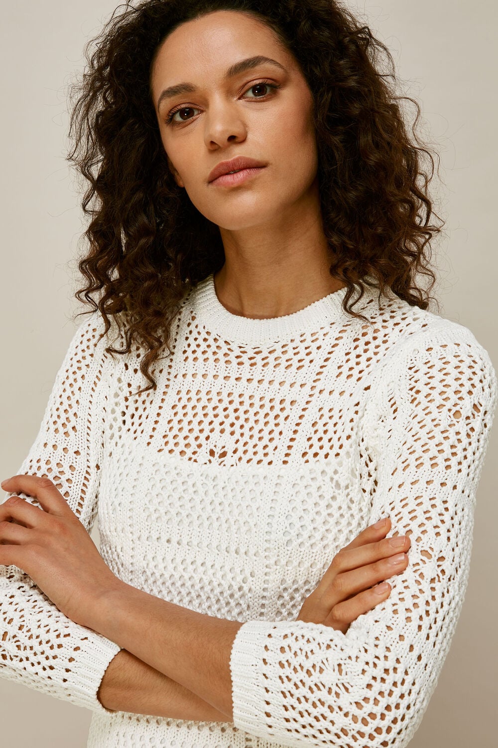 Crochet Knit Midi Dress White