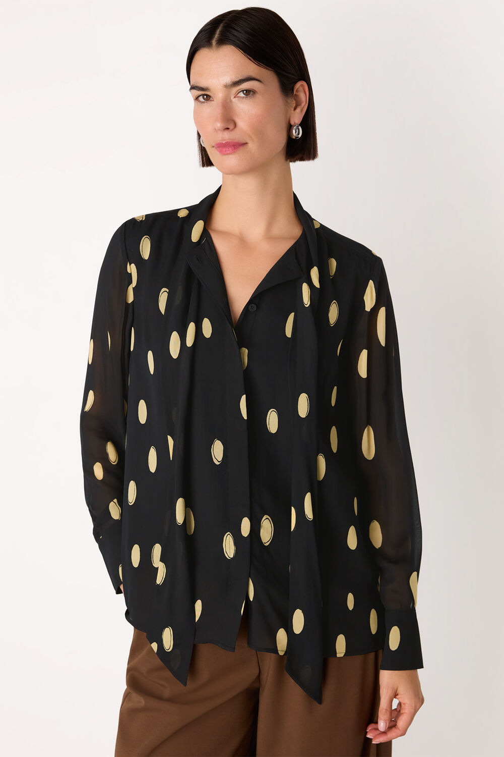 Abstract Spot Tie Neck Blouse