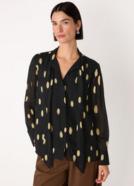 Abstract Spot Tie Neck Blouse