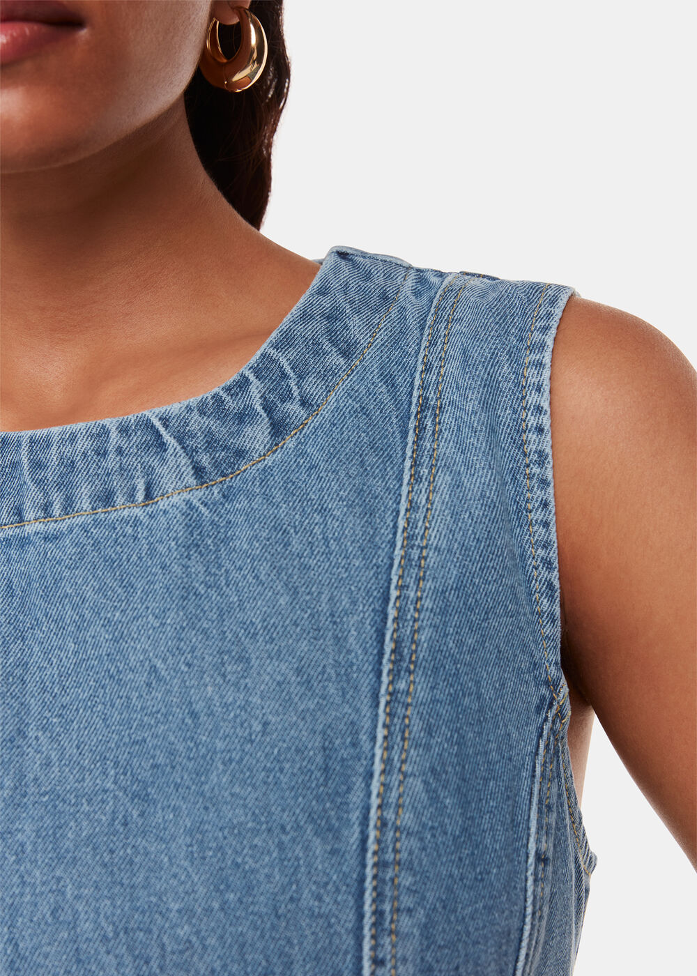 Petite Sleeveless Denim Midi Dress