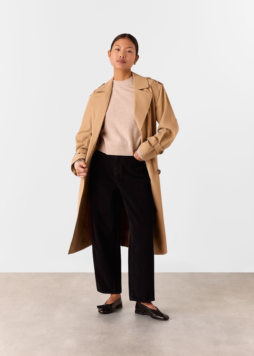 Petite High Waist Cord Barrel Jean