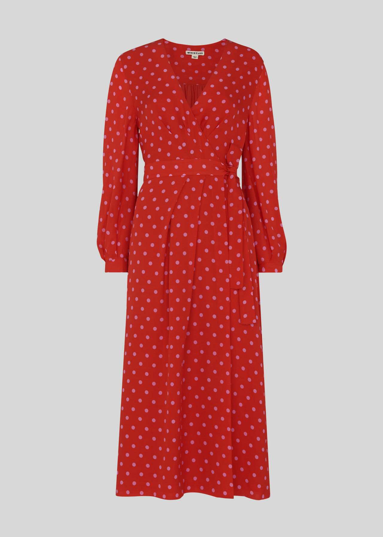 Red/Multi Maria Spot Silk Wrap Dress | WHISTLES