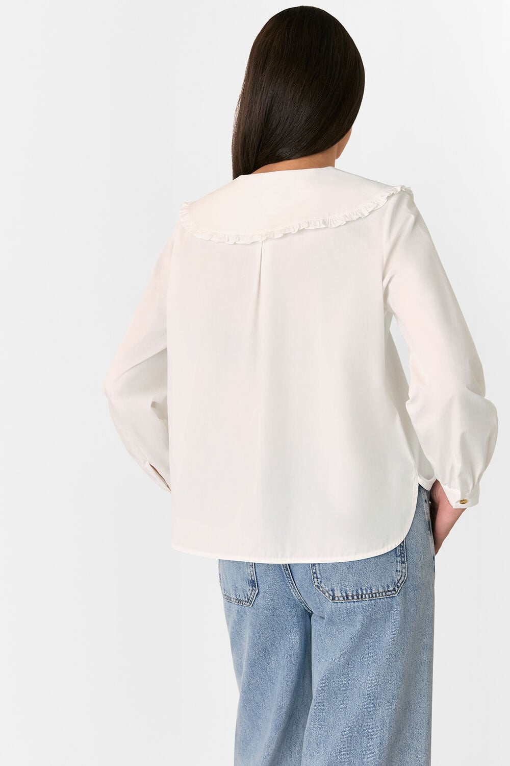 White Cotton Collar Detail Top