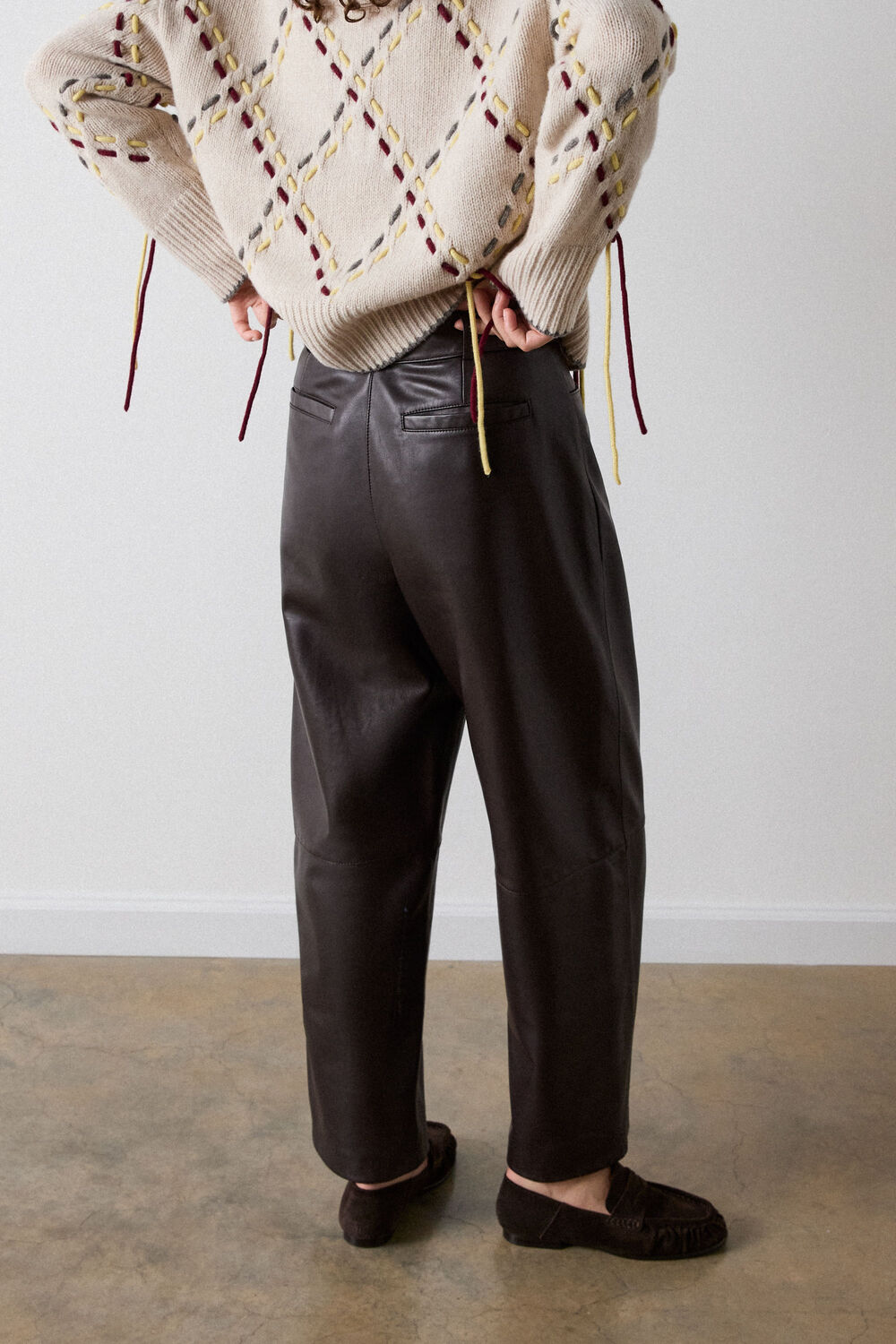 Brown Belted Leather Barrel Trouser