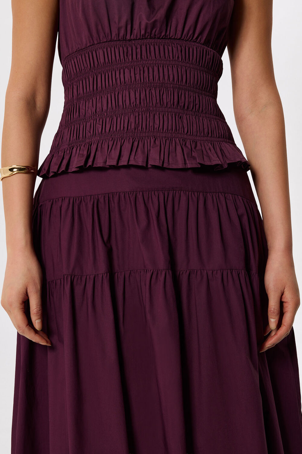 Plum Tier Hem Cotton Skirt