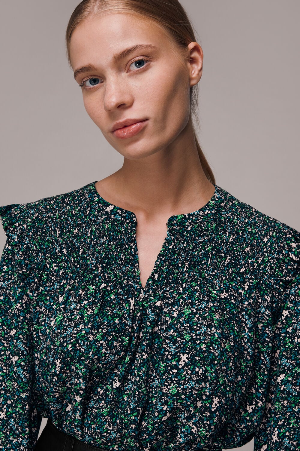 Green Midnight Garden Shirred Top