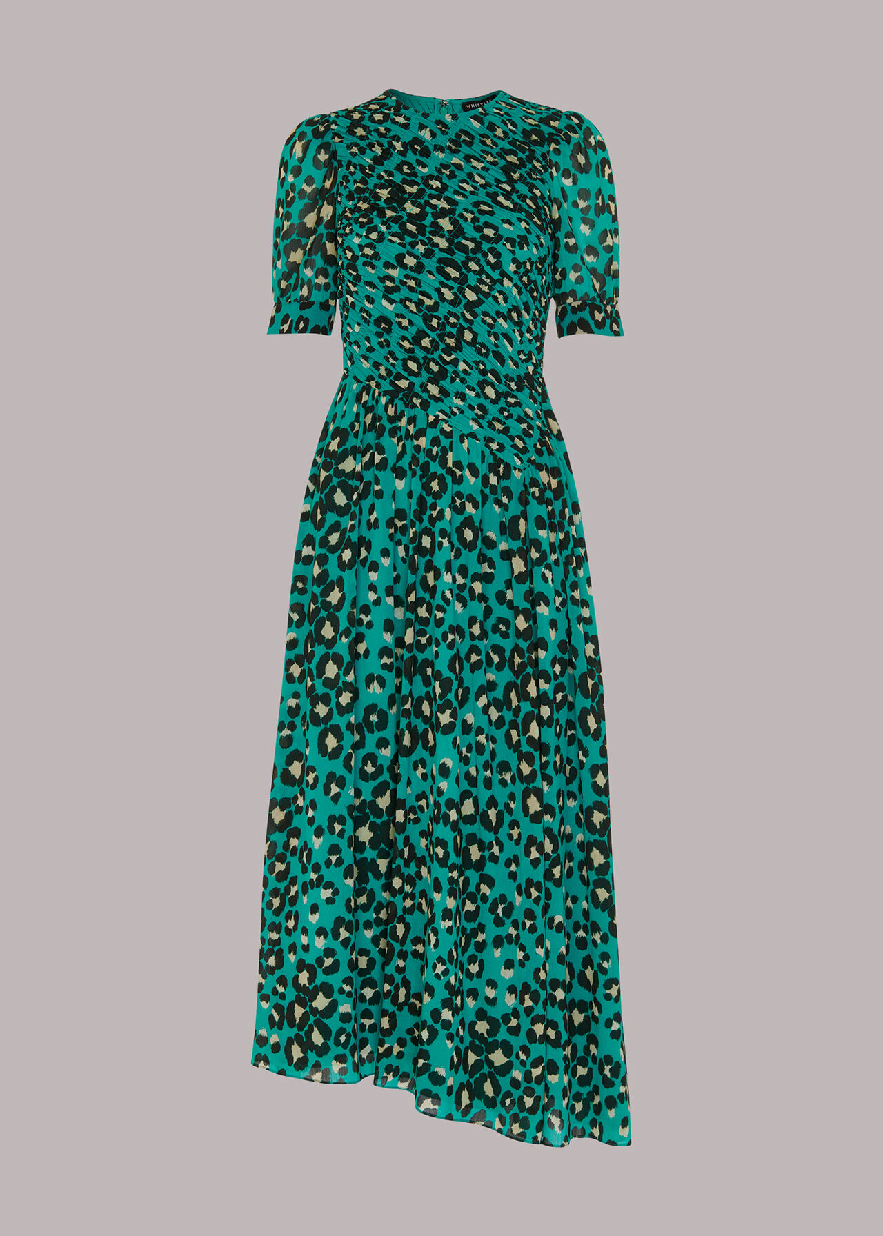 Green/Multi Painted Leopard Shirred Dress, WHISTLES
