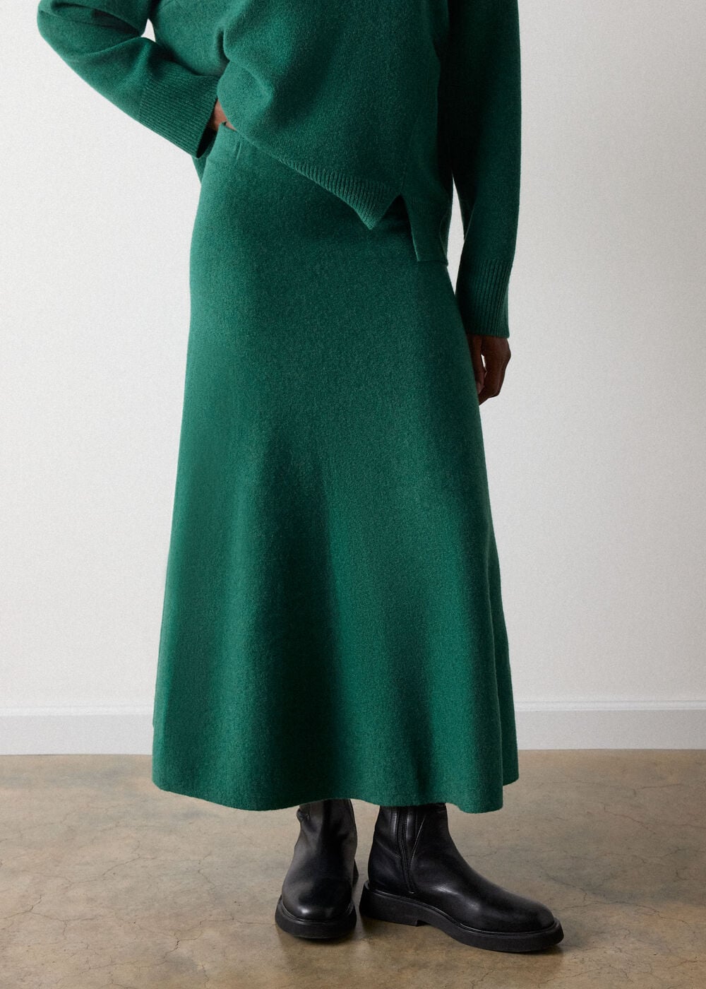 Green Wool Knitted Midi Skirt