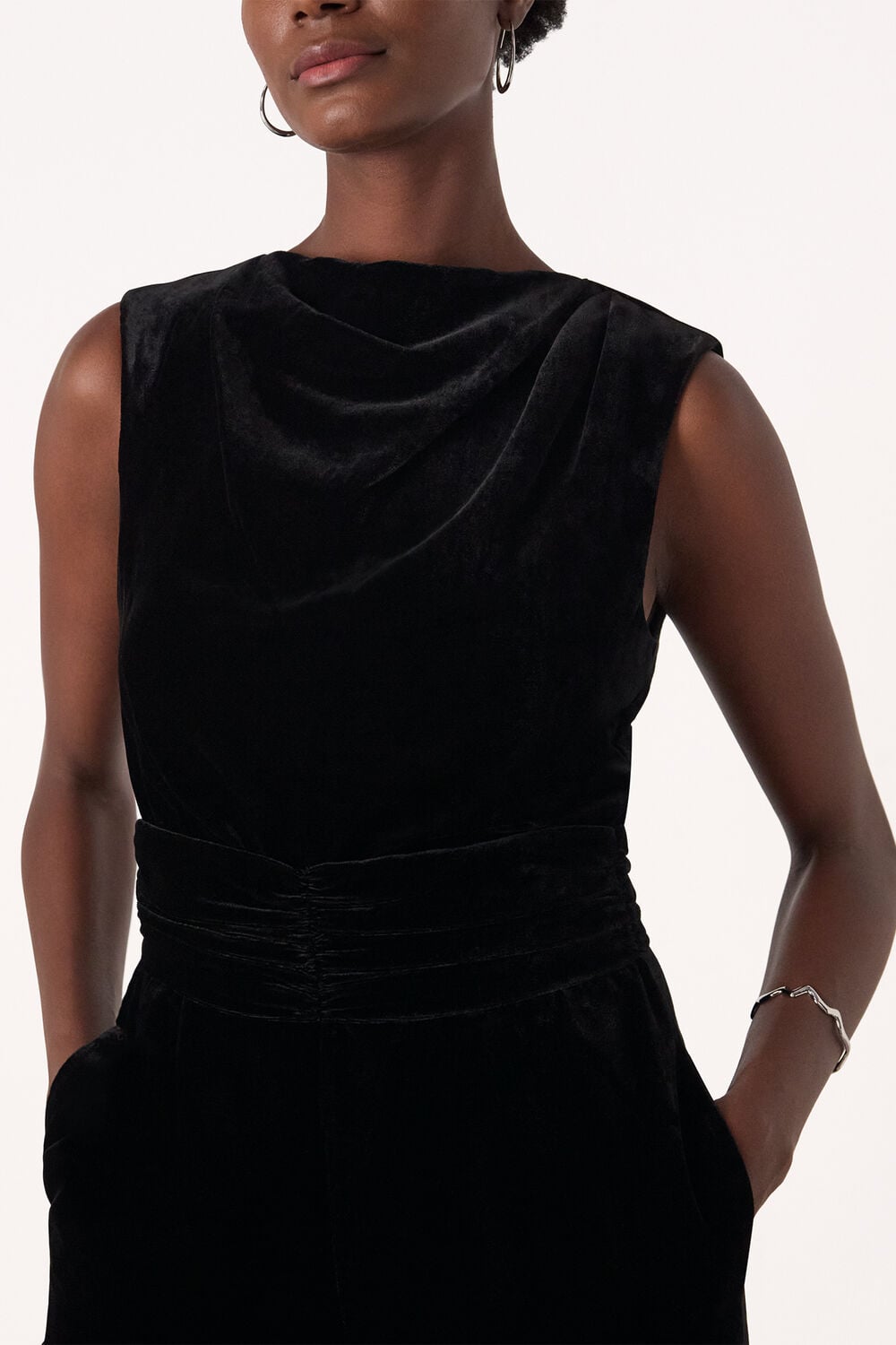 Black Velvet Twist Waist Jumpsuit