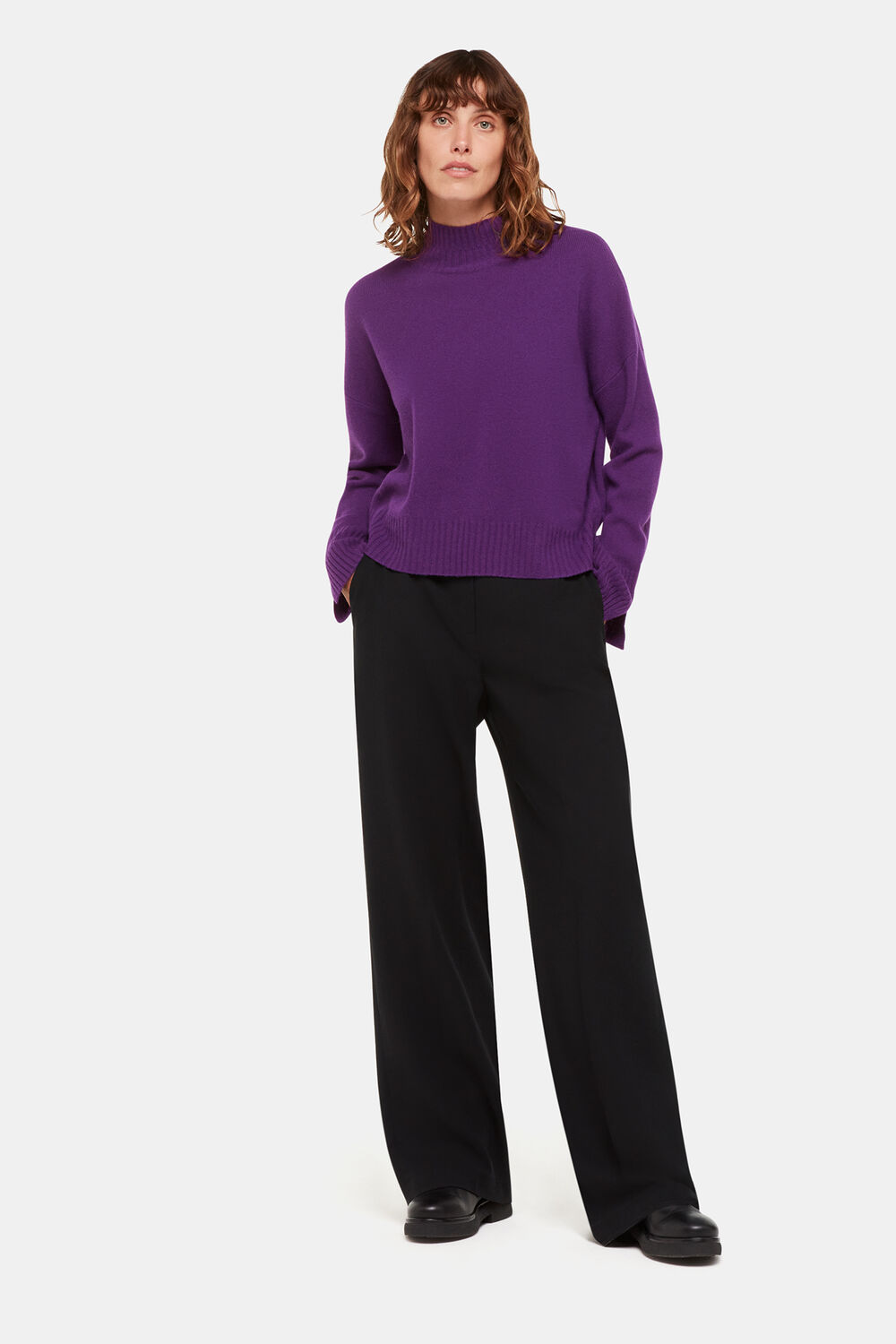 Wool Double Trim Funnel Neck