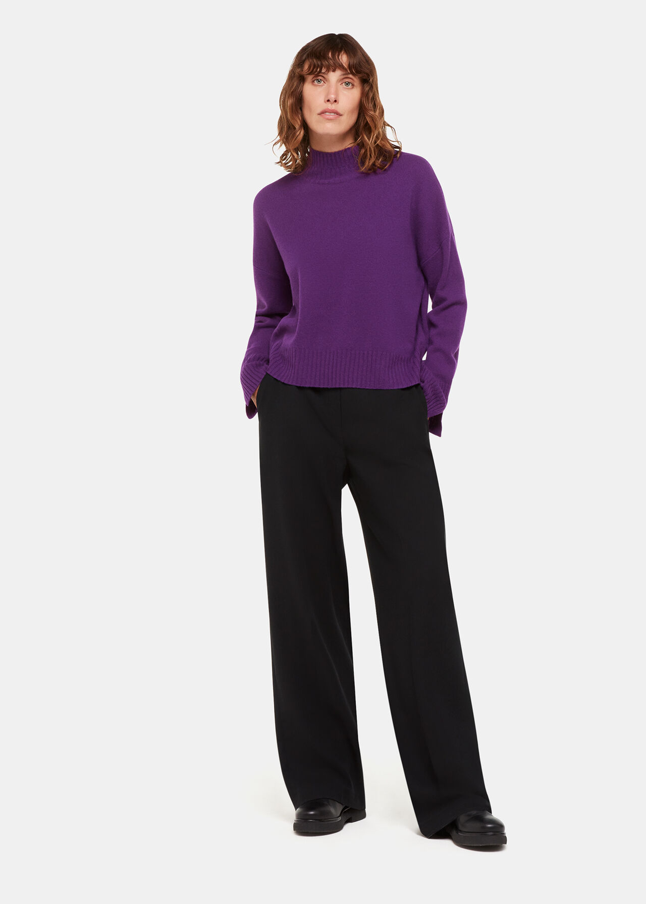 Wool Double Trim Funnel Neck