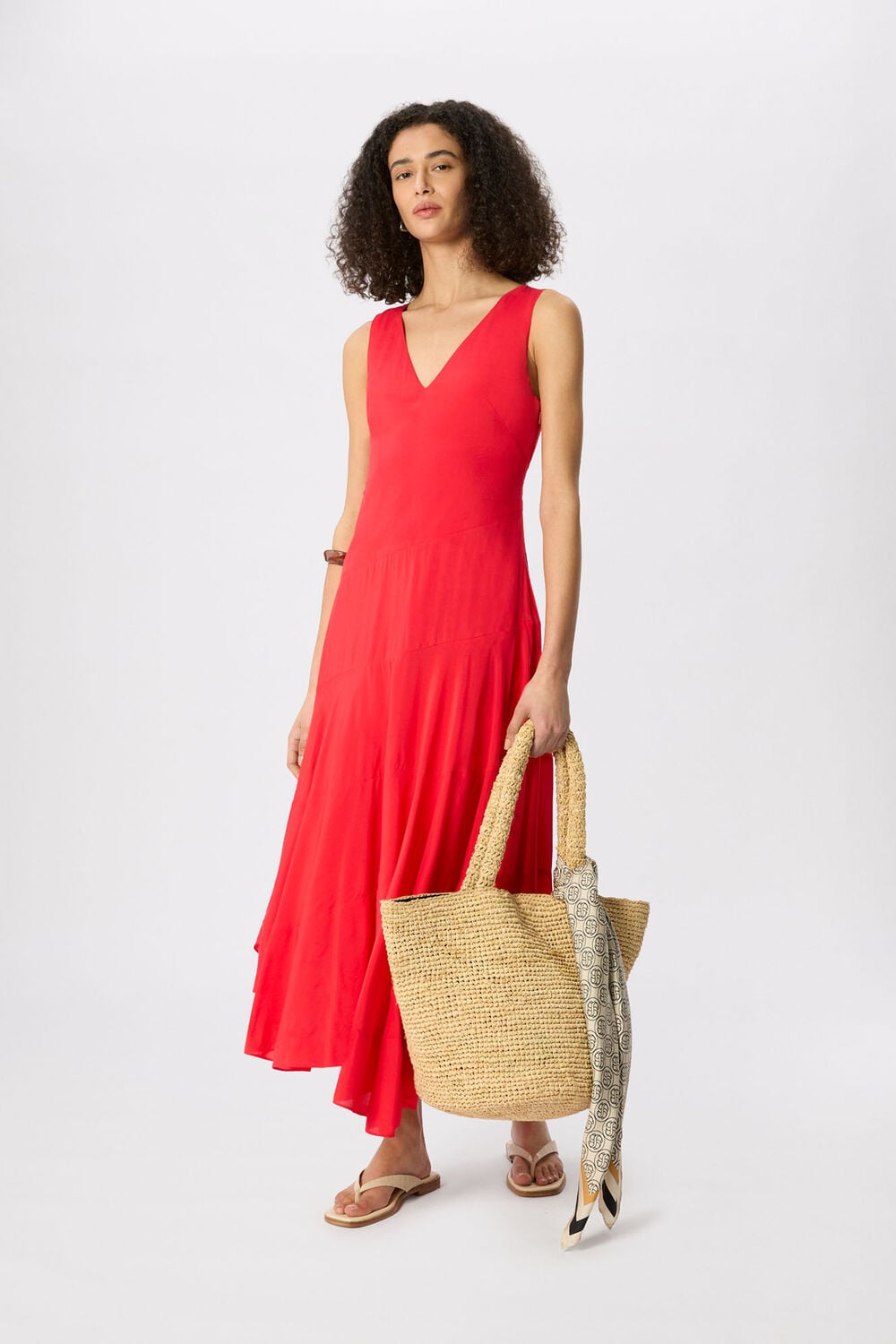 Red Sleeveless Tiered Midi Dress