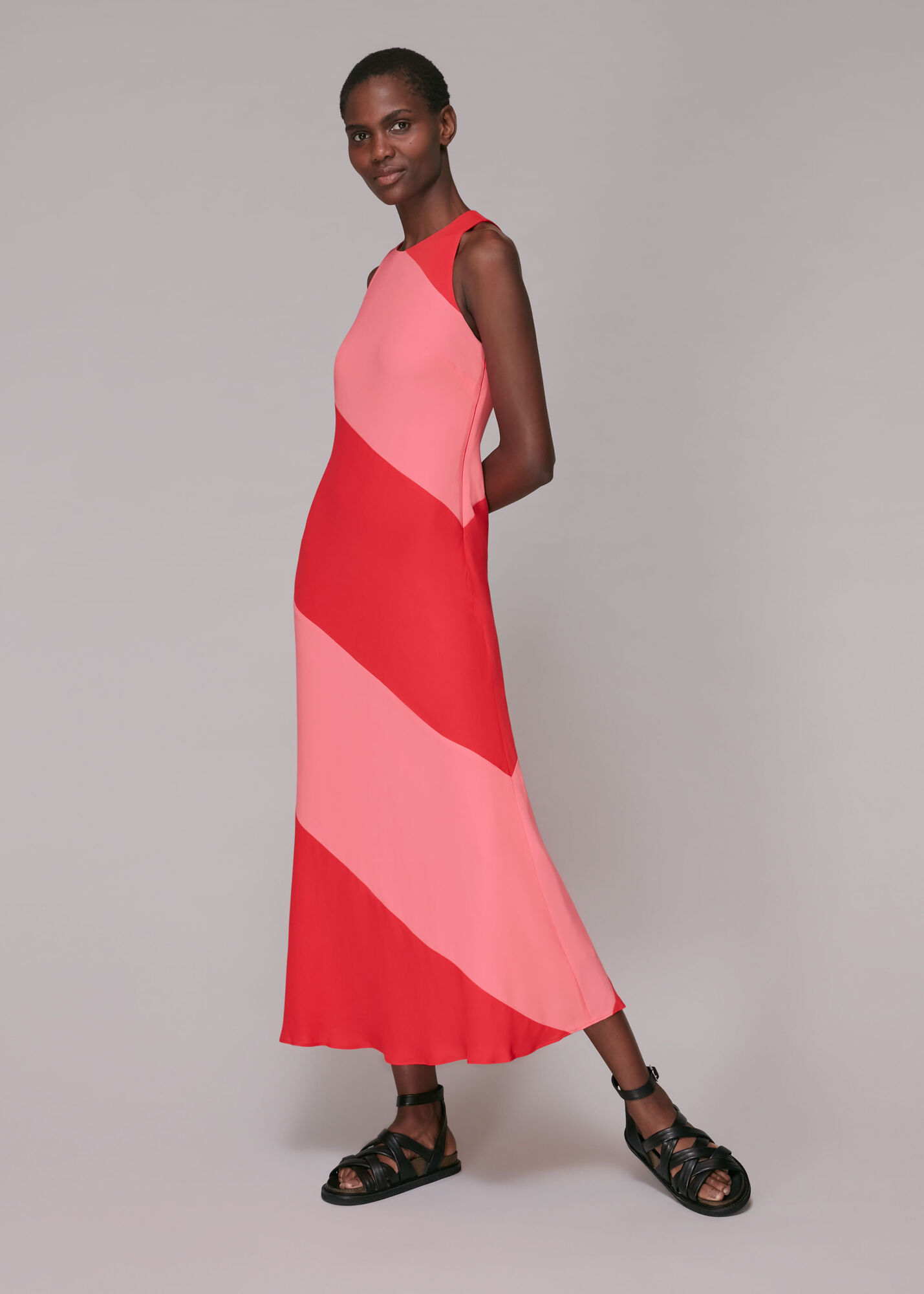 Red/Multi Poppy Panelled Satin Dress | WHISTLES