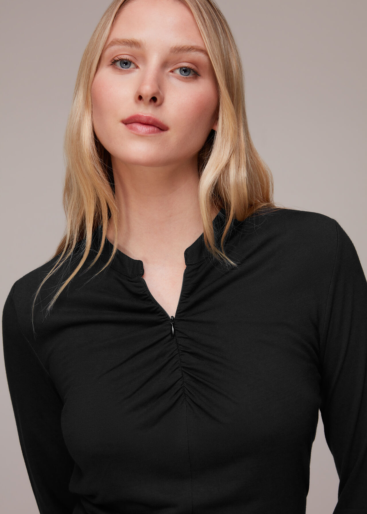 Ruched Zip Neck Top
