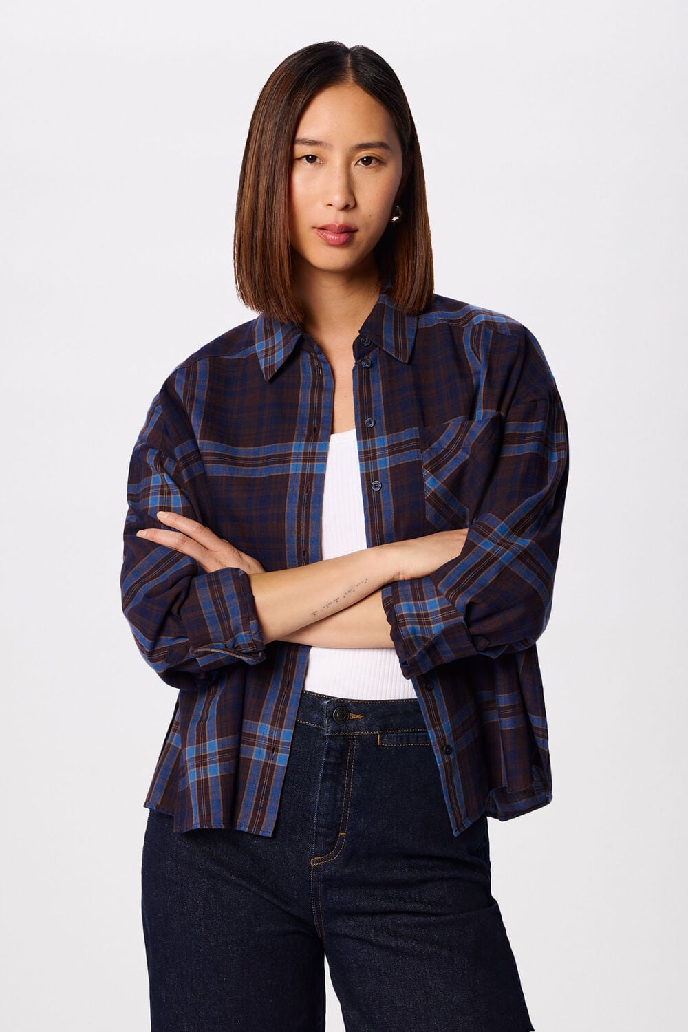 Blue Checked Brushed Cotton Shirt
