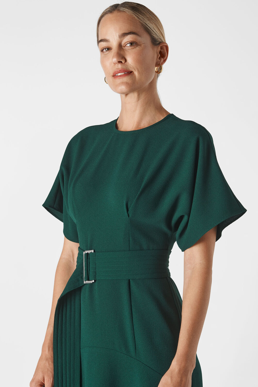 Textured Belted Midi Dress Green