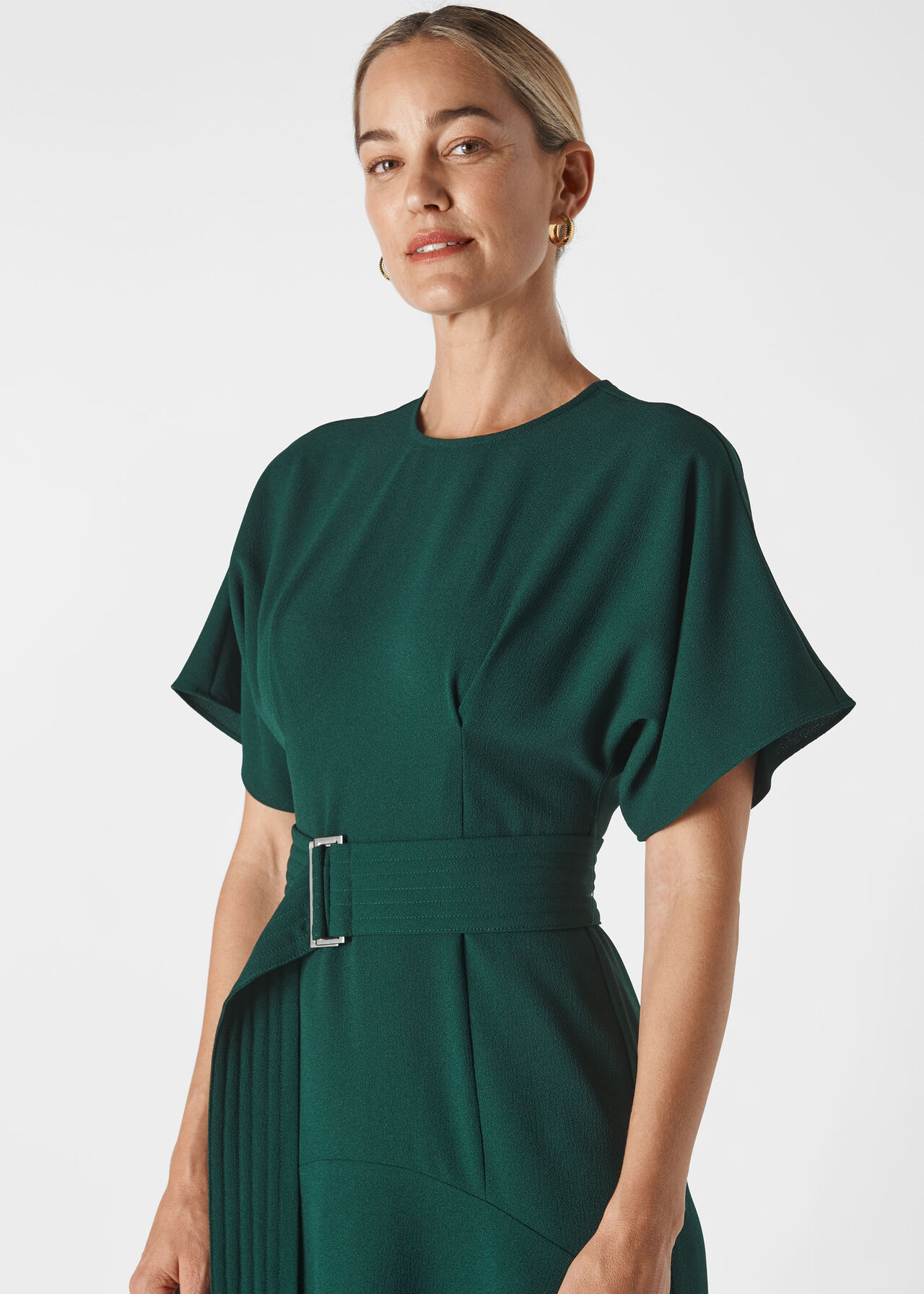 Textured Belted Midi Dress Green