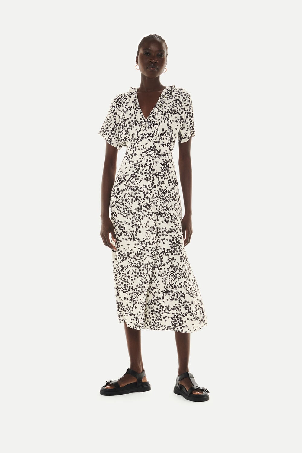 Black Dandelion Floral Midi Dress