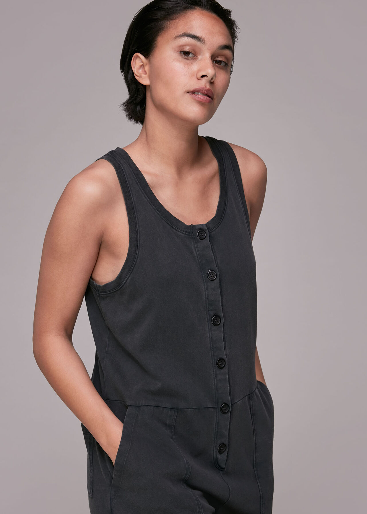 Jersey Button Front Jumpsuit