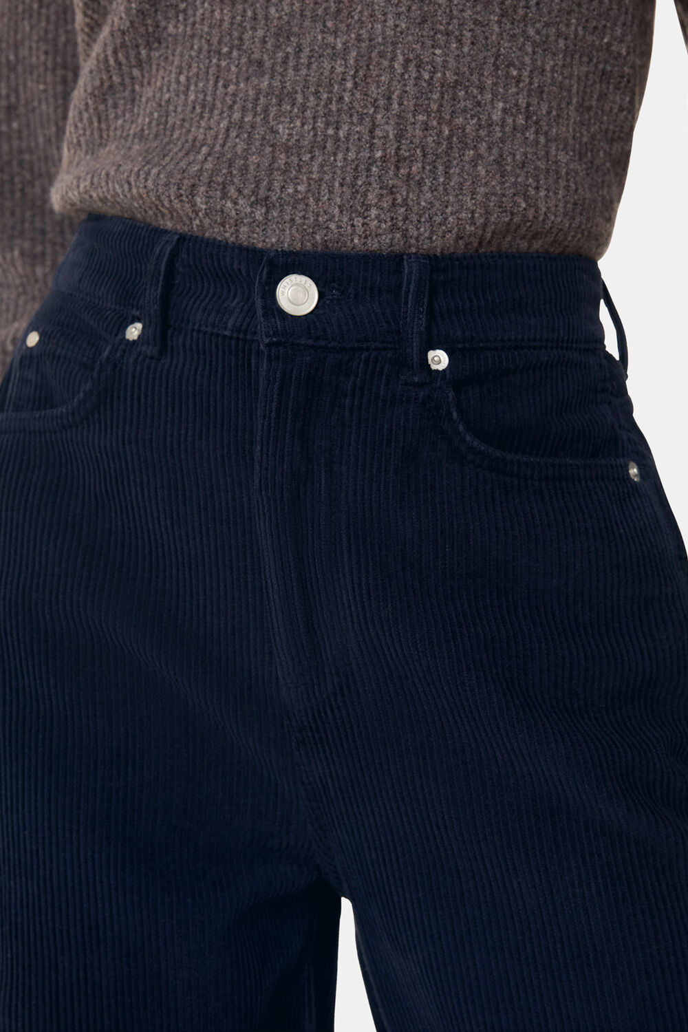 Navy High Waist Cord Barrel Jean