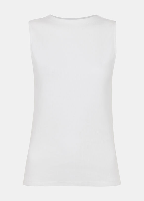 White High Neck Rib Detail Tee