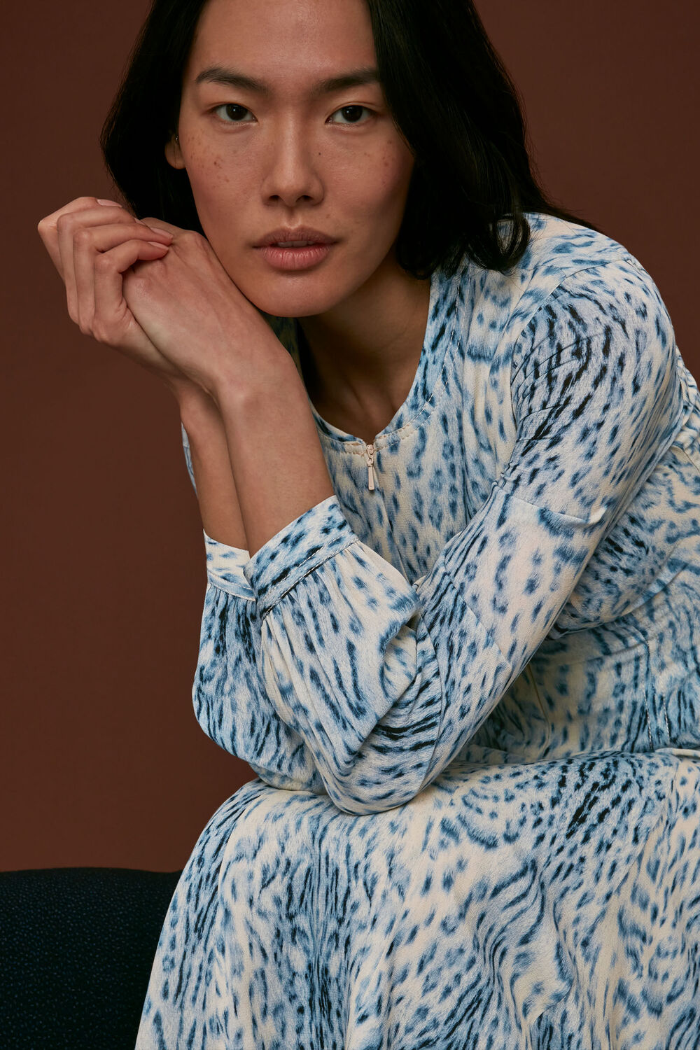 Blue Brushed Animal Zip Front Dress