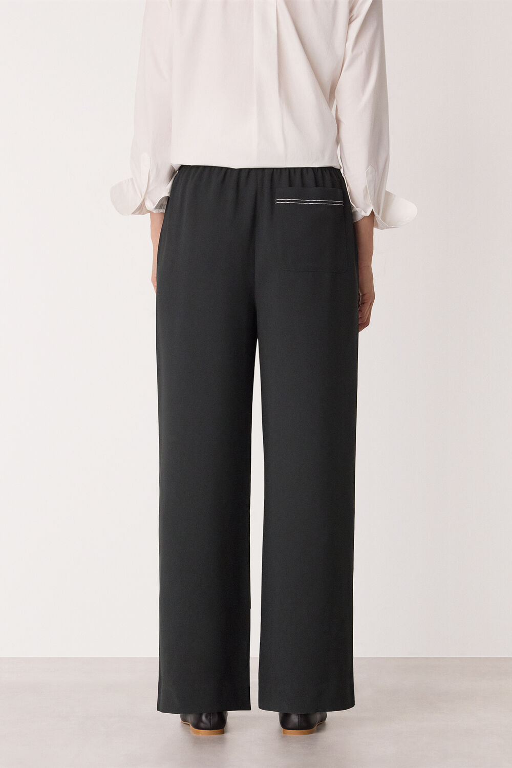 Black Crepe Stitch Detail Trouser