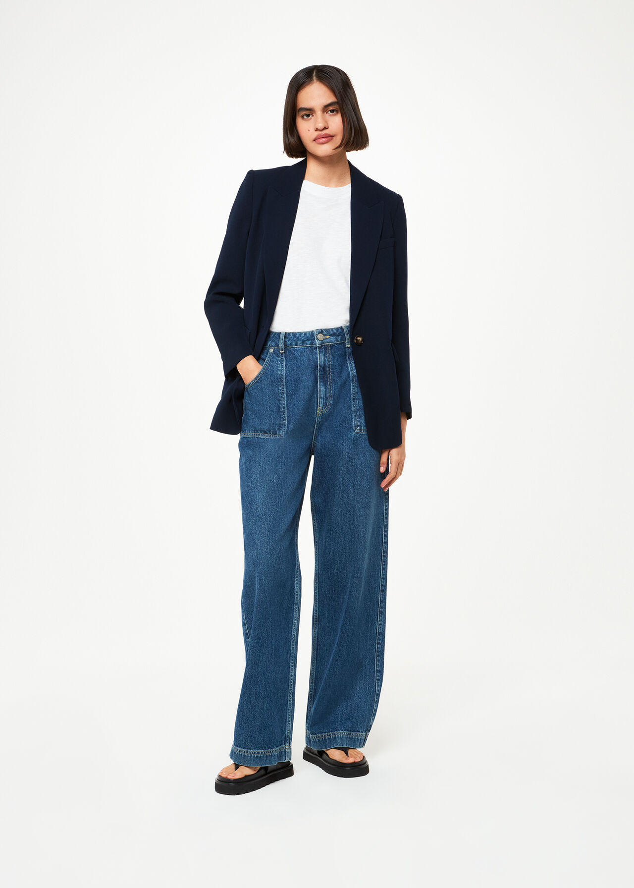 Navy Crepe Boyfriend Blazer WHISTLES