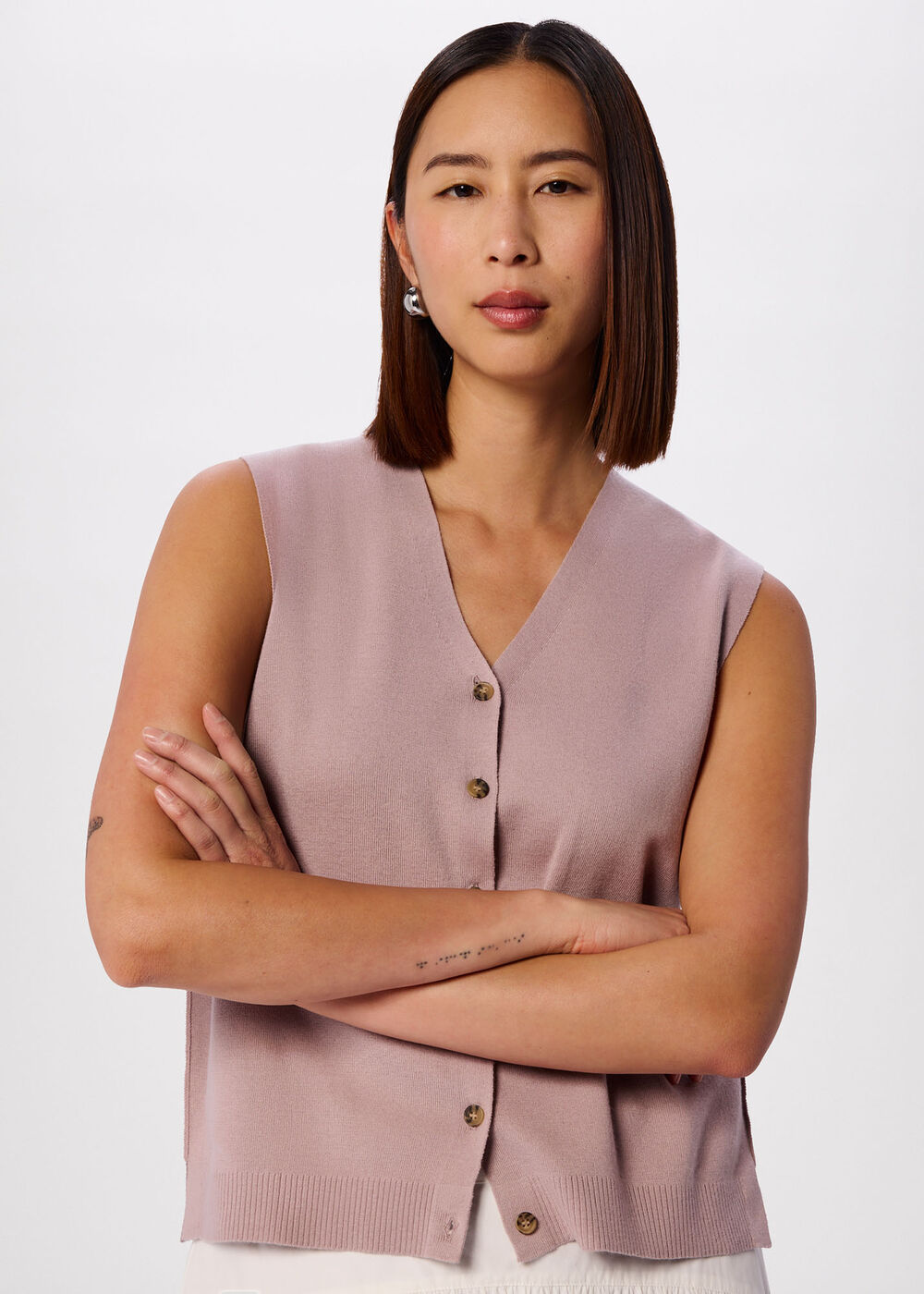 V Neck Button Front Knit Tank