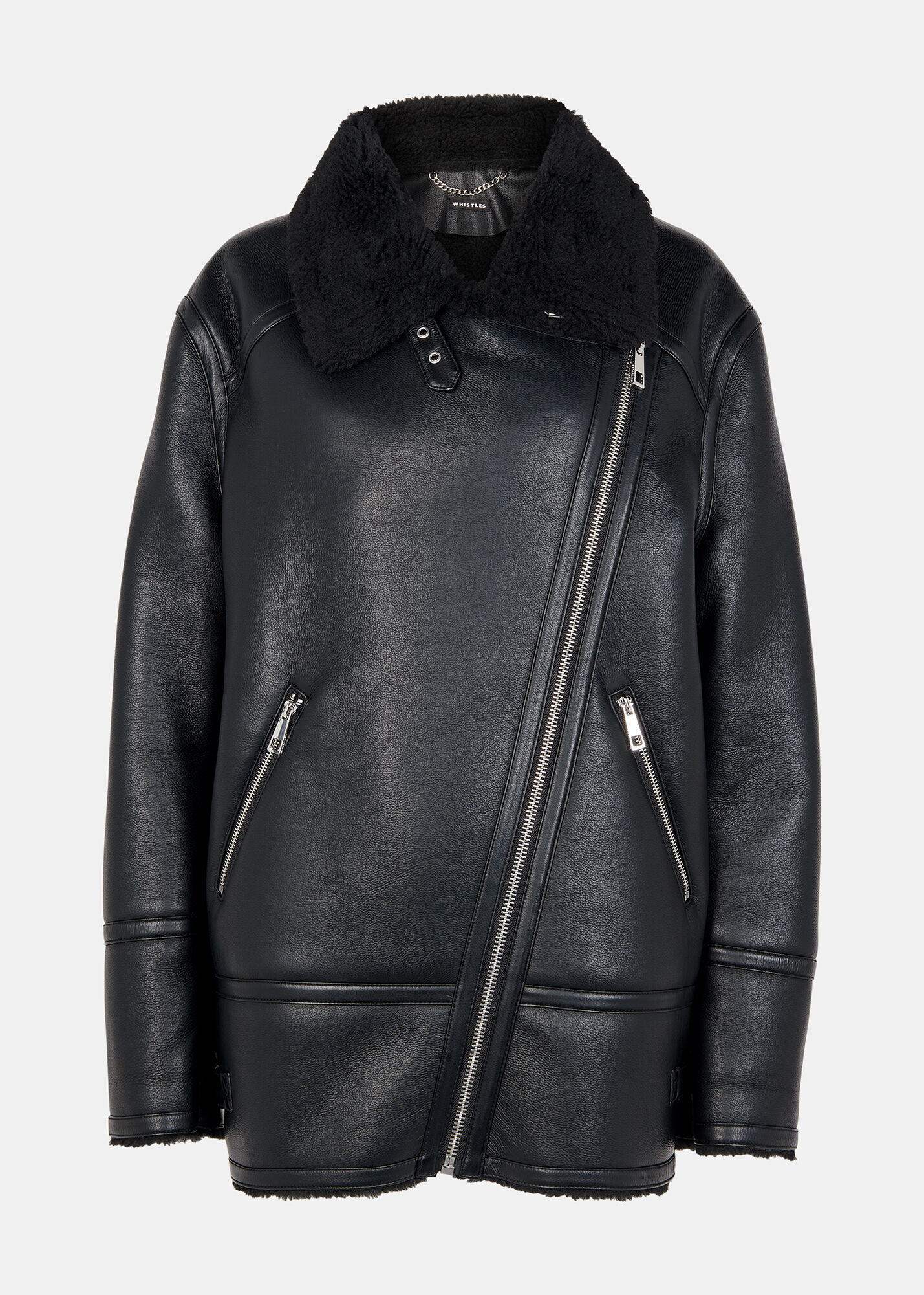 Black/Multi Faux Fur Aviator | WHISTLES | Whistles US |