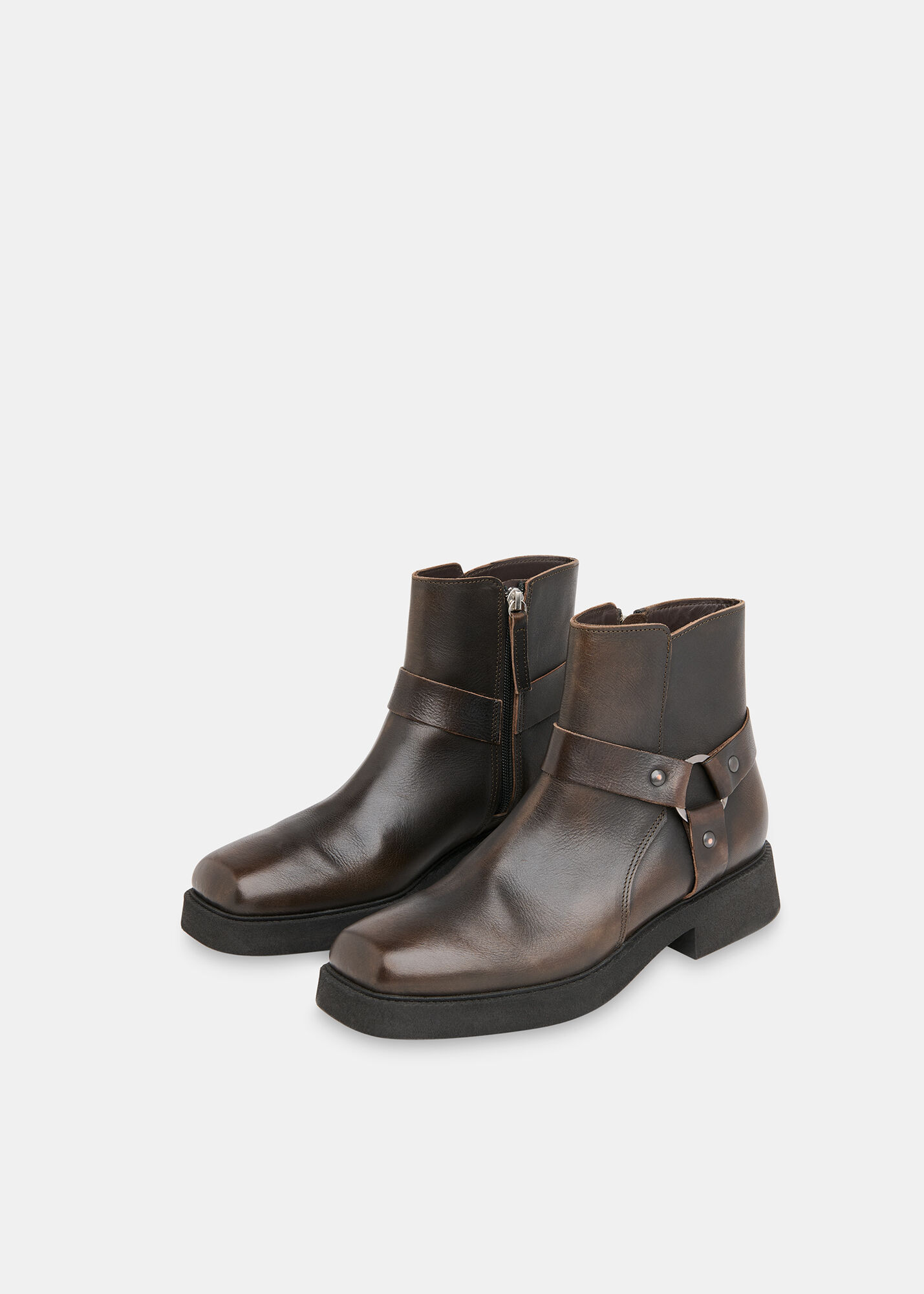Brown Matteo Burnished Biker Boot | WHISTLES | Whistles US |