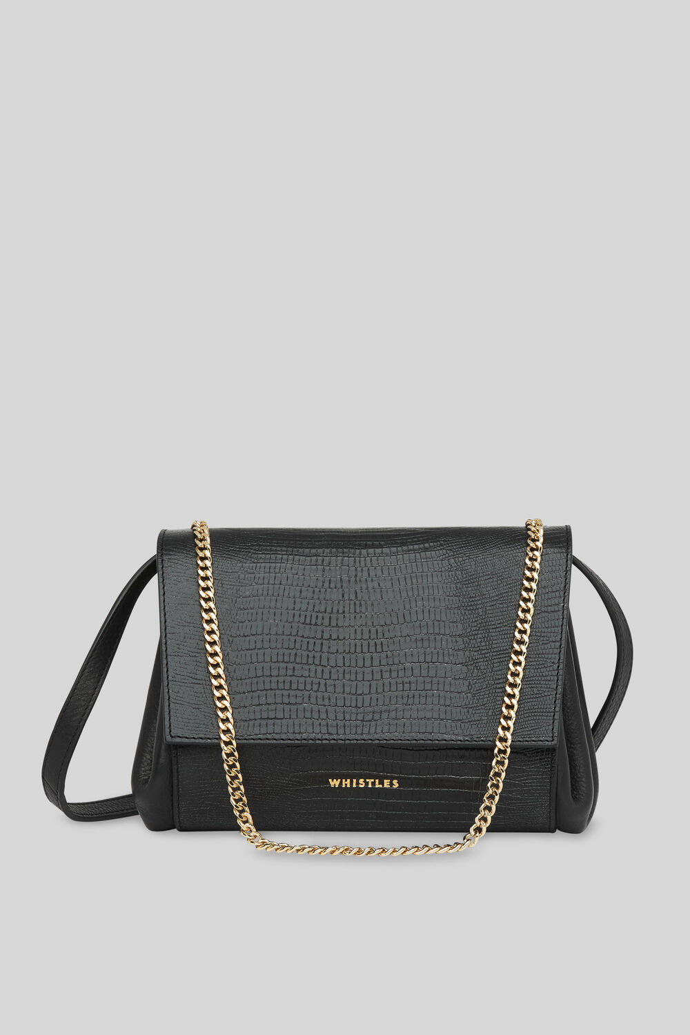 Eleni Lizard Crossbody Bag Black