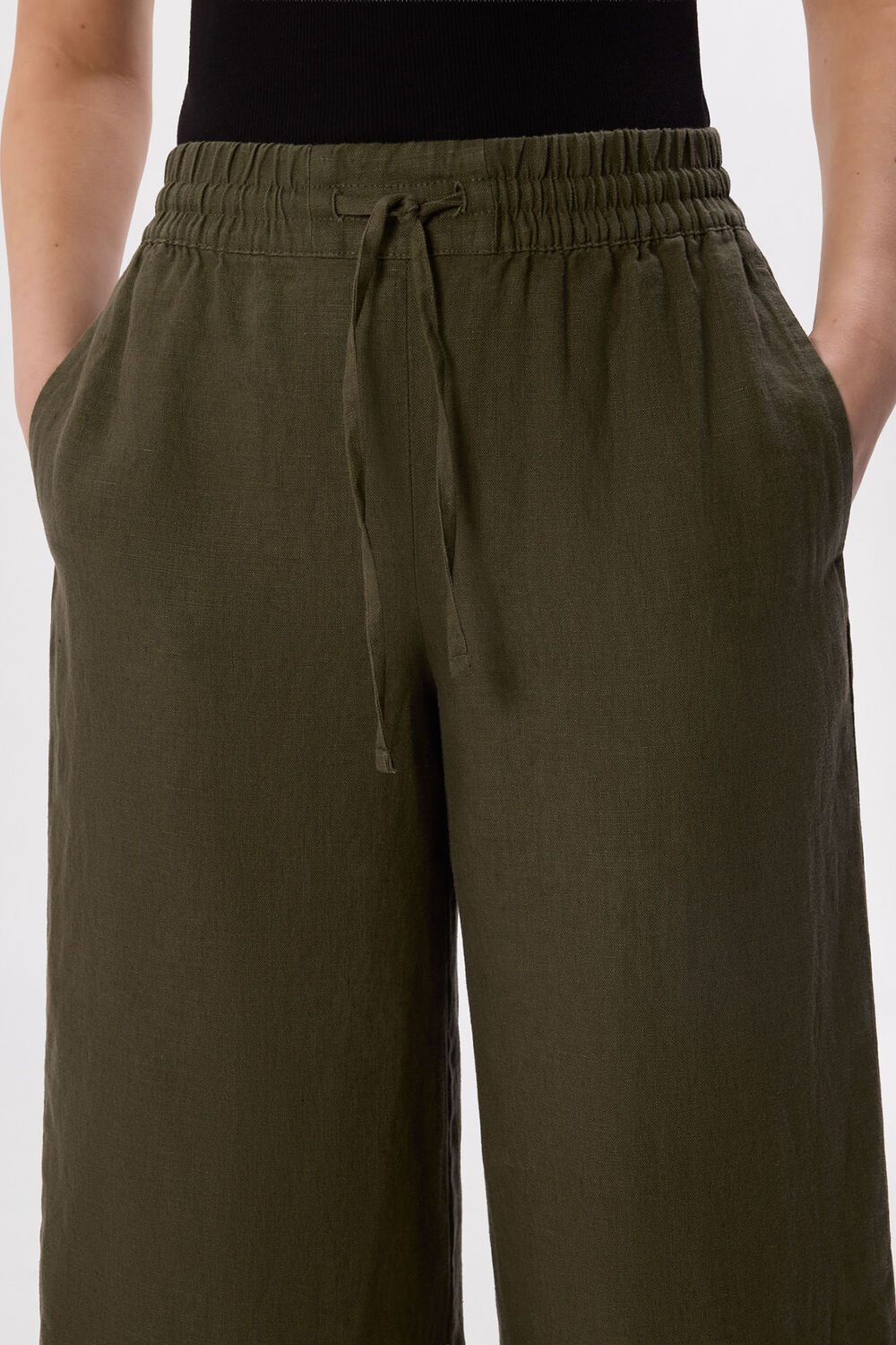 Elasticated Linen Crop Trouser