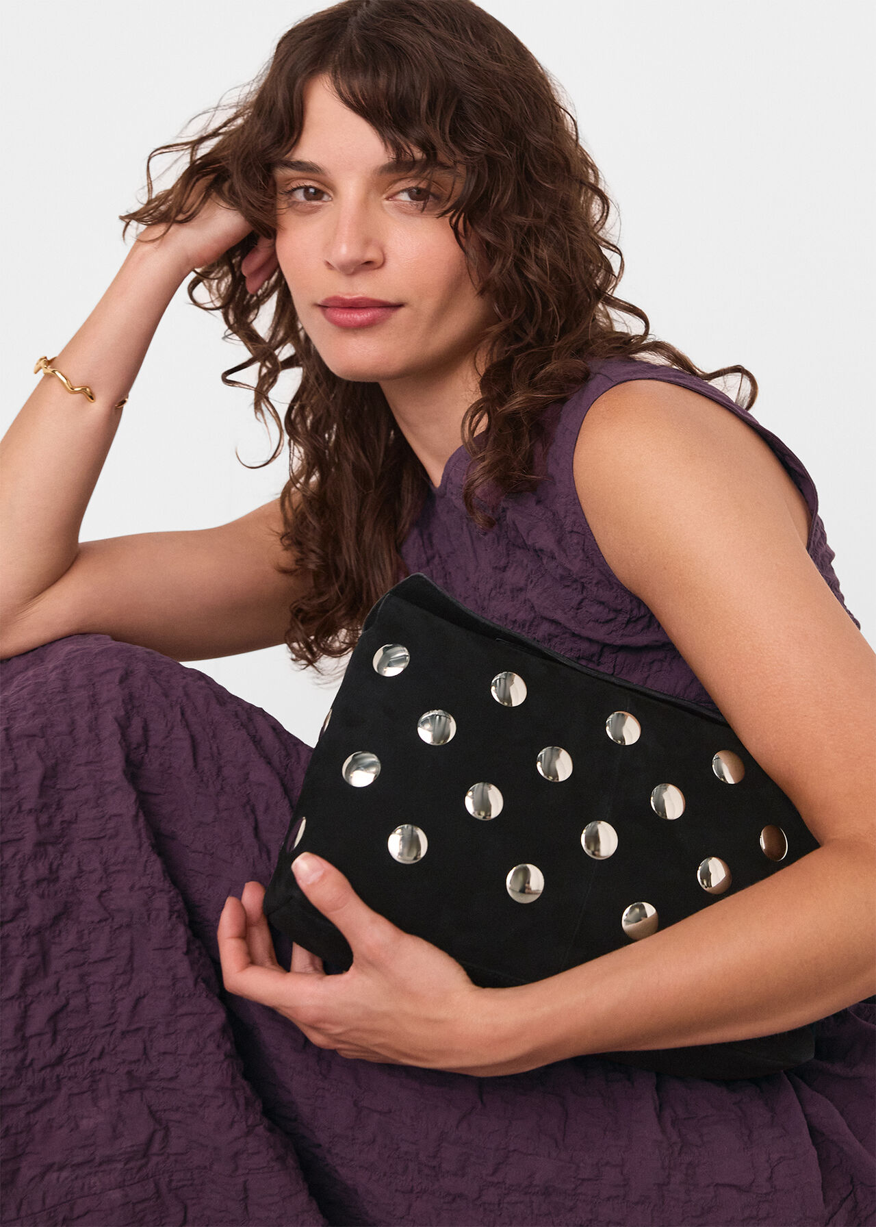 Fia Studded Foldtop Clutch Bag