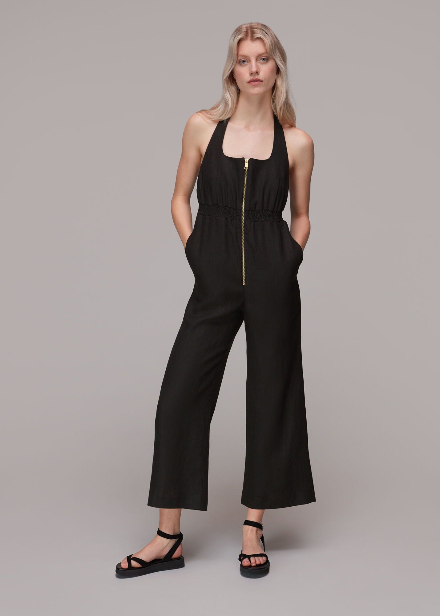 Black Halterneck Linen Jumpsuit WHISTLES