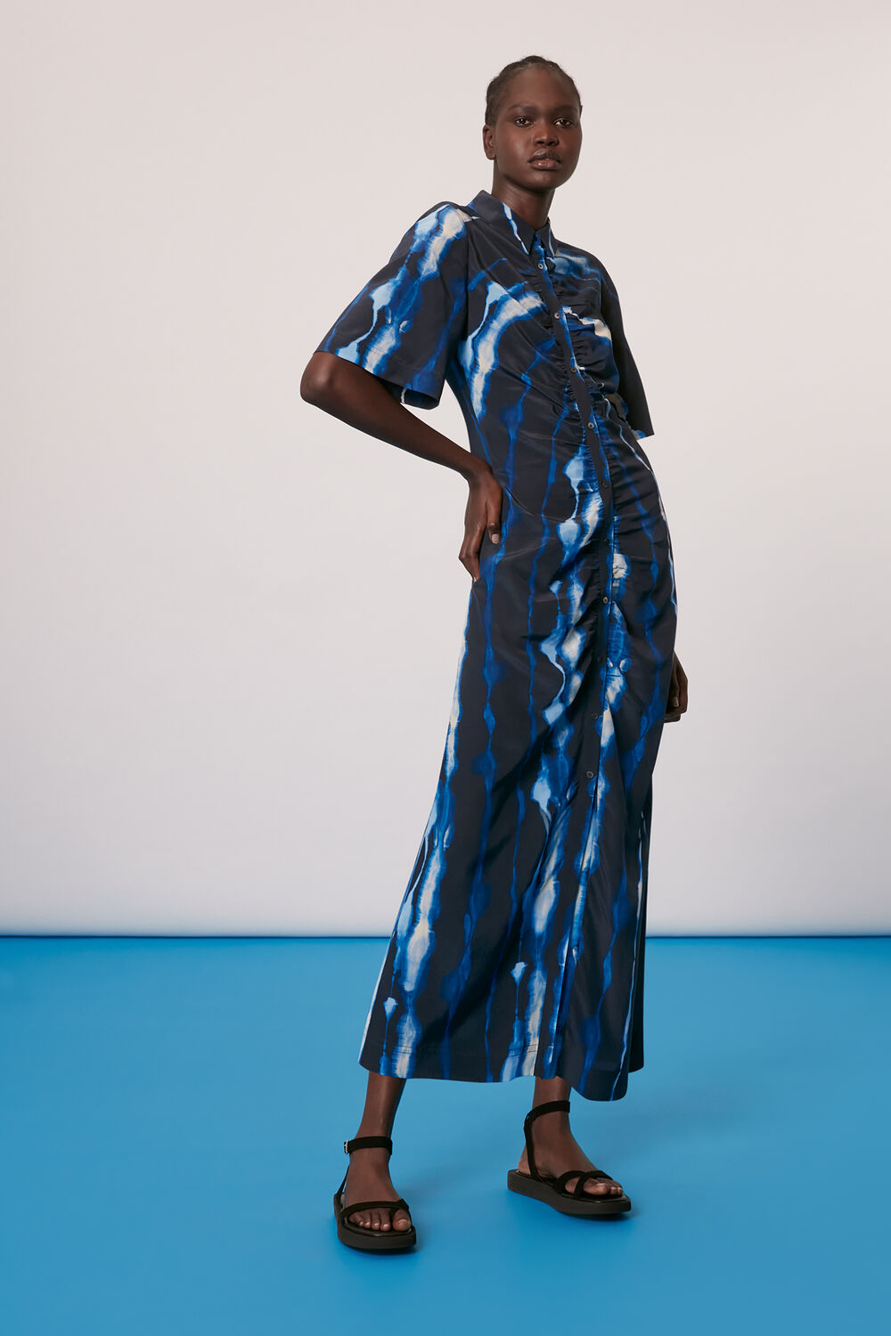 Shibori Print Silk Midi Dress
