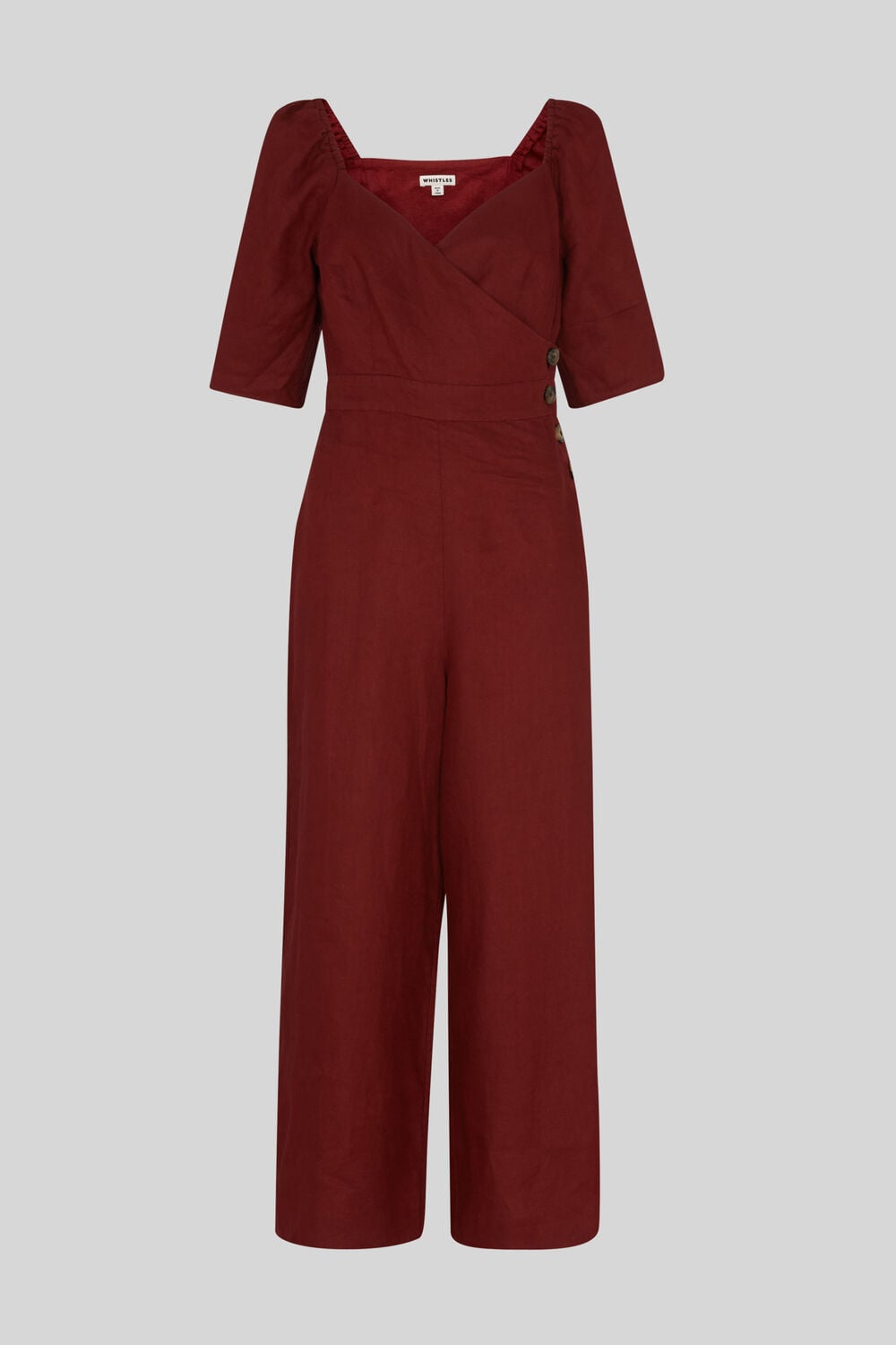 Eliza Linen Button Jumpsuit Wine