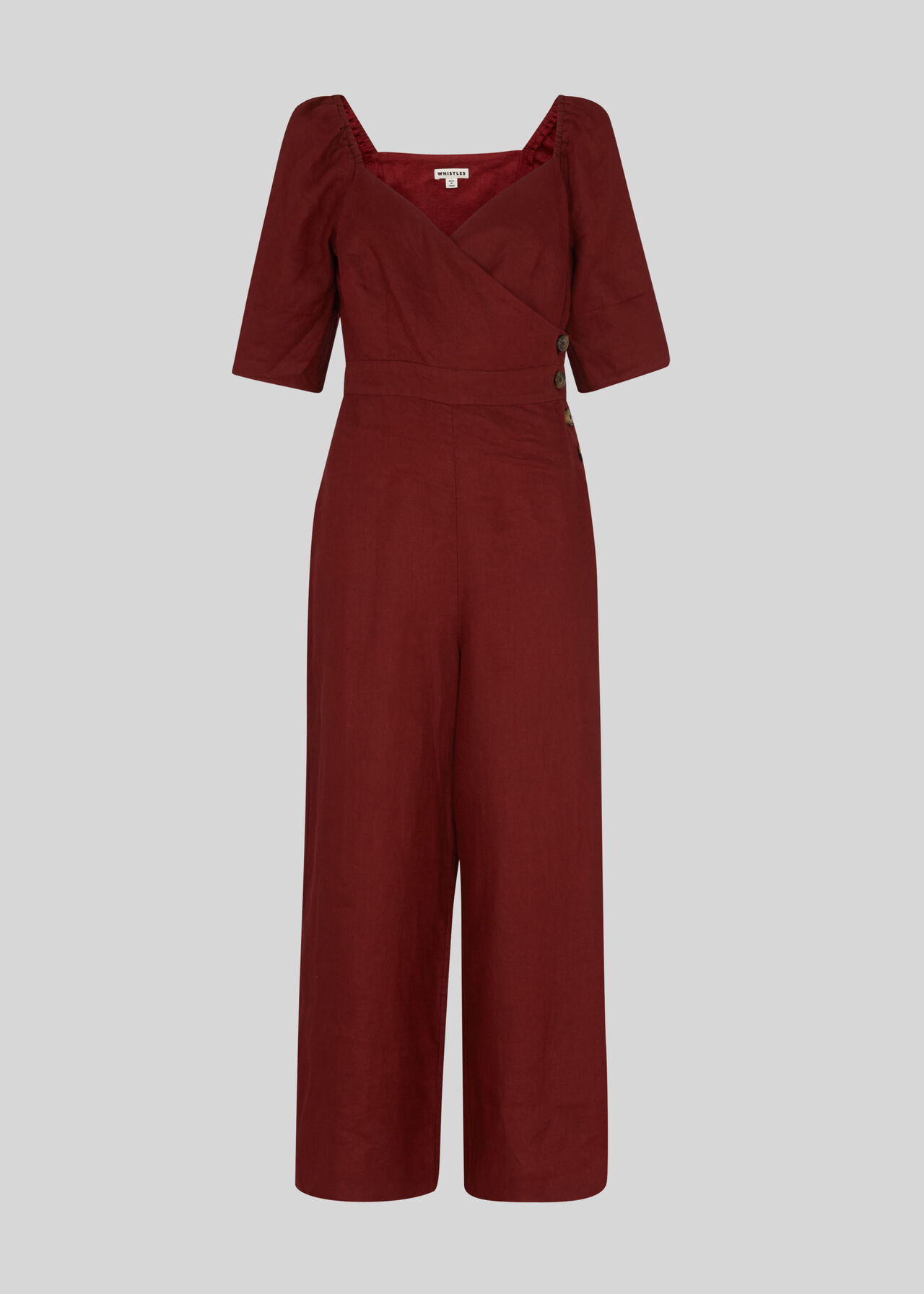 Eliza Linen Button Jumpsuit Wine