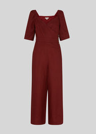 Eliza Linen Button Jumpsuit Wine