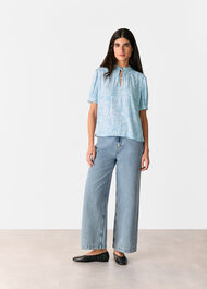 Bamboo Leaves Tie Neck Blouse