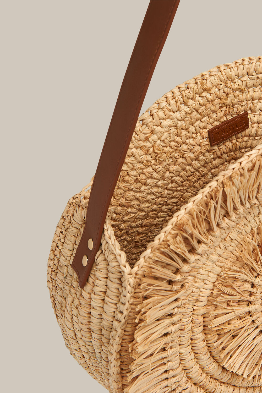 Lottie Round Straw Fringe Tote Neutral