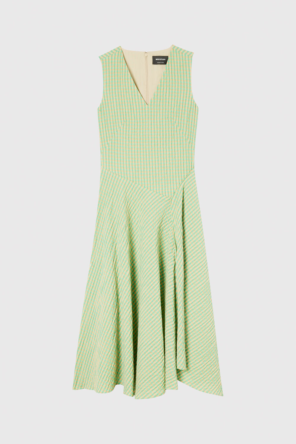 Green Check V Neck Asymmetric Dress