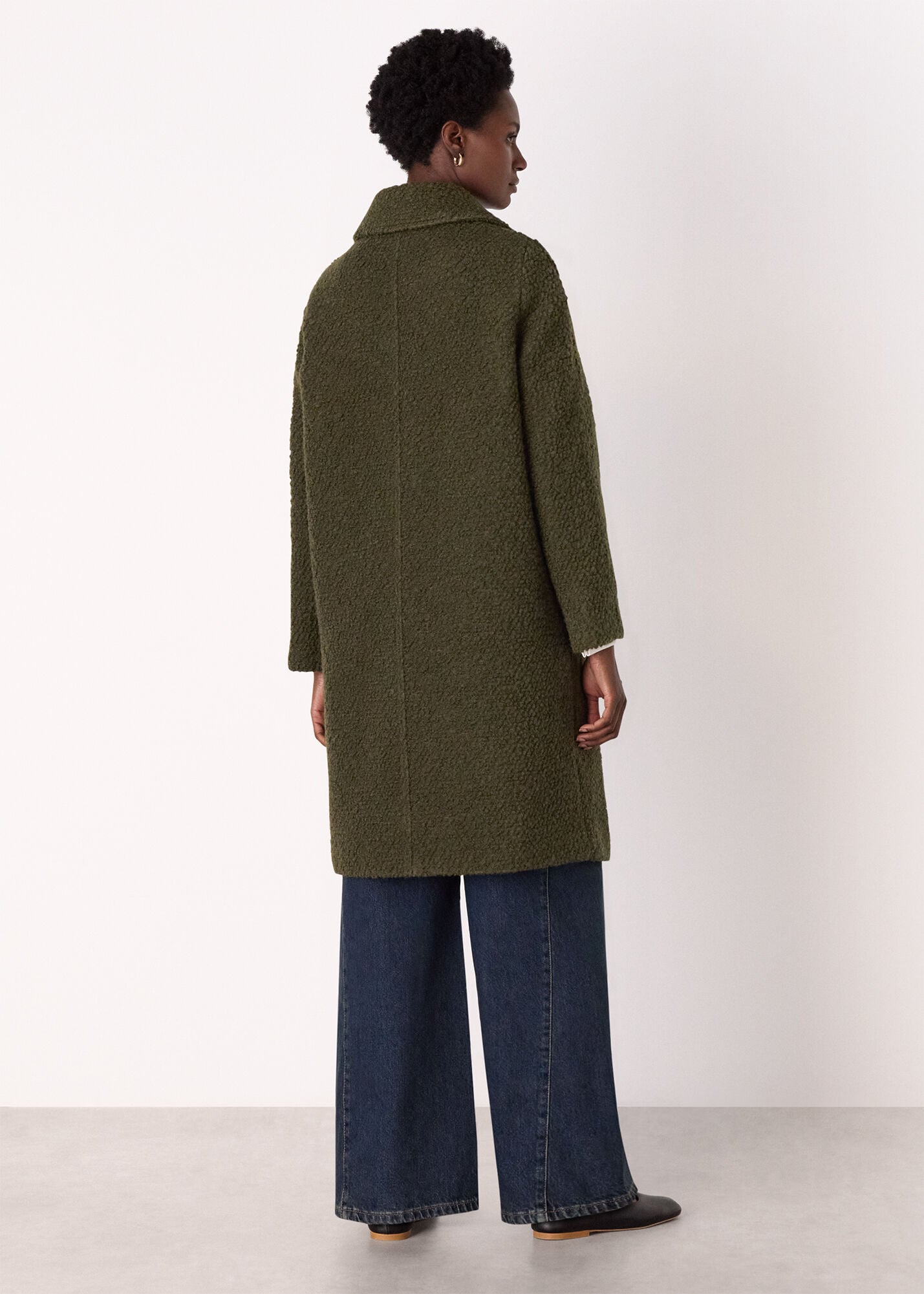 Khaki Romy Boucle Coat | WHISTLES | Whistles US |