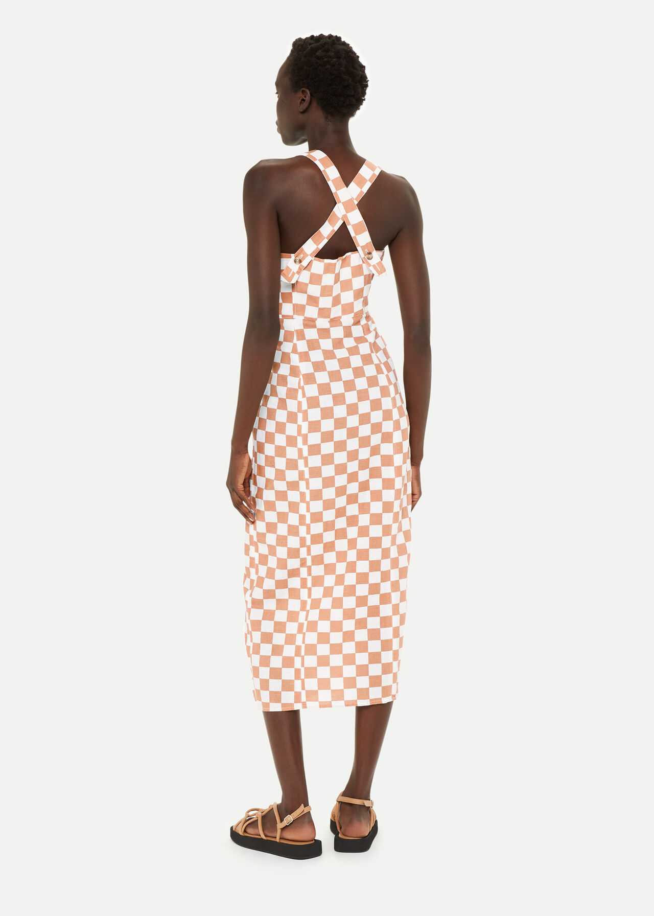 Linen Blend Checkerboard Dress